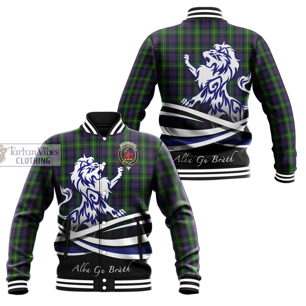 Farquharson Tartan Baseball Jacket with Alba Gu Brath Regal Lion Emblem Unisex - Tartanvibesclothing Shop