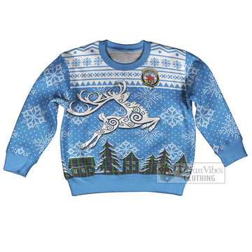 Farquharson Clan Christmas Kid Ugly Sweater with Tartan and Celtic Reindeer Style