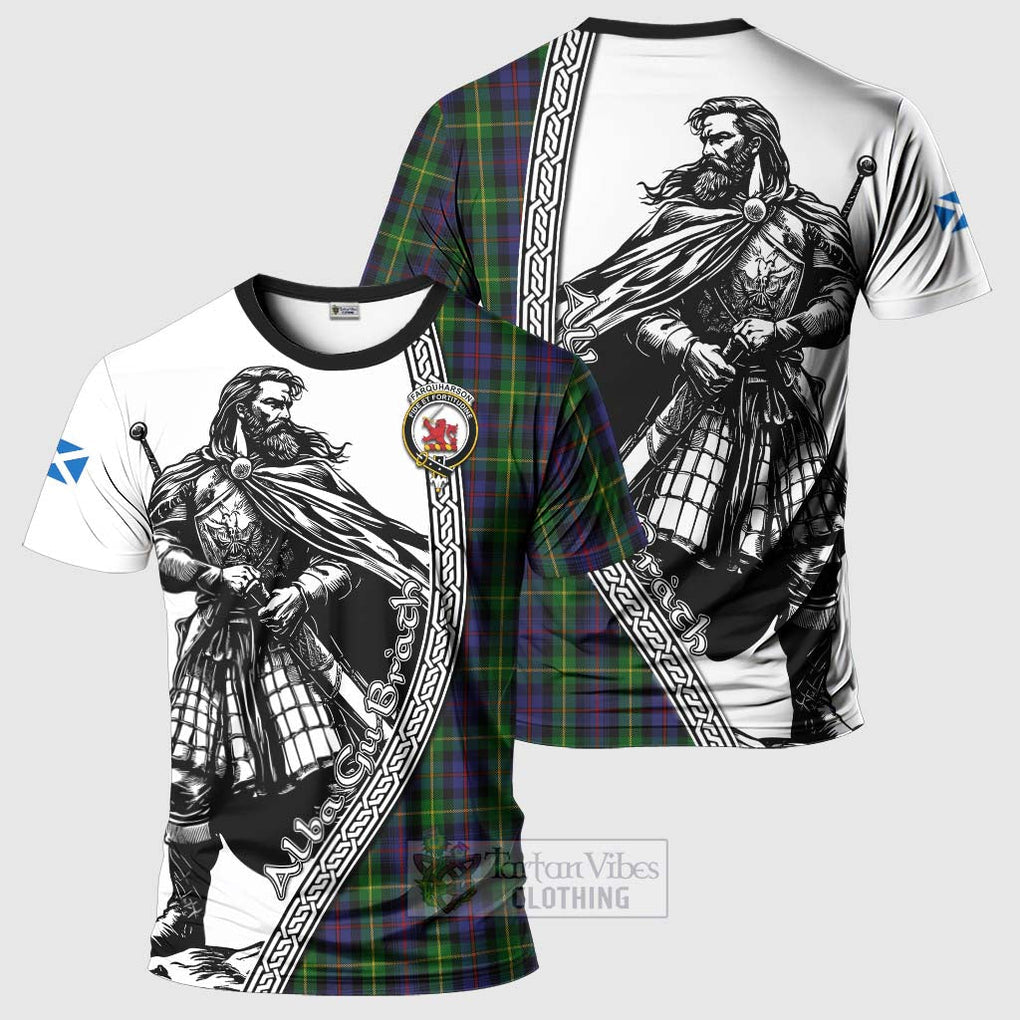 Tartan Vibes Clothing Farquharson Tartan Clan Crest T-Shirt with Highlander Warrior Celtic Style