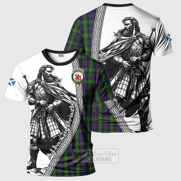 Farquharson Tartan Clan Crest T-Shirt with Highlander Warrior Celtic Style