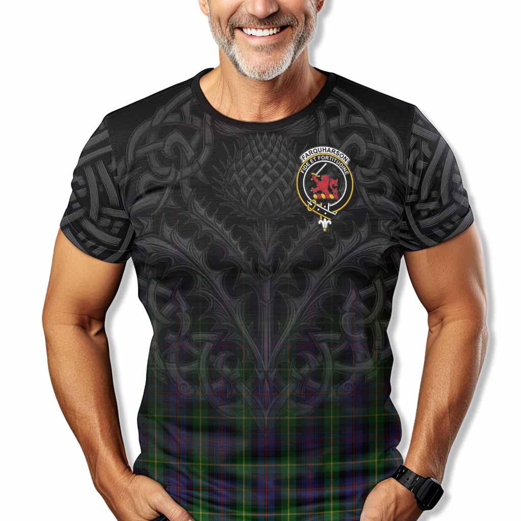 Tartan Vibes Clothing Farquharson Tartan T-Shirt with Family Crest Celtic Thistle Vibes