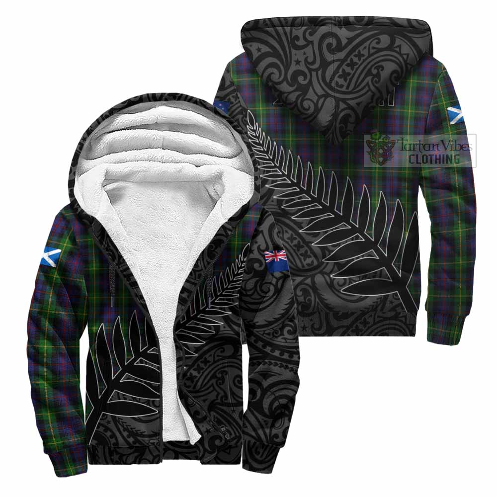 Tartan Vibes Clothing Farquharson Crest Tartan Sherpa Hoodie with New Zealand Silver Fern Half Style