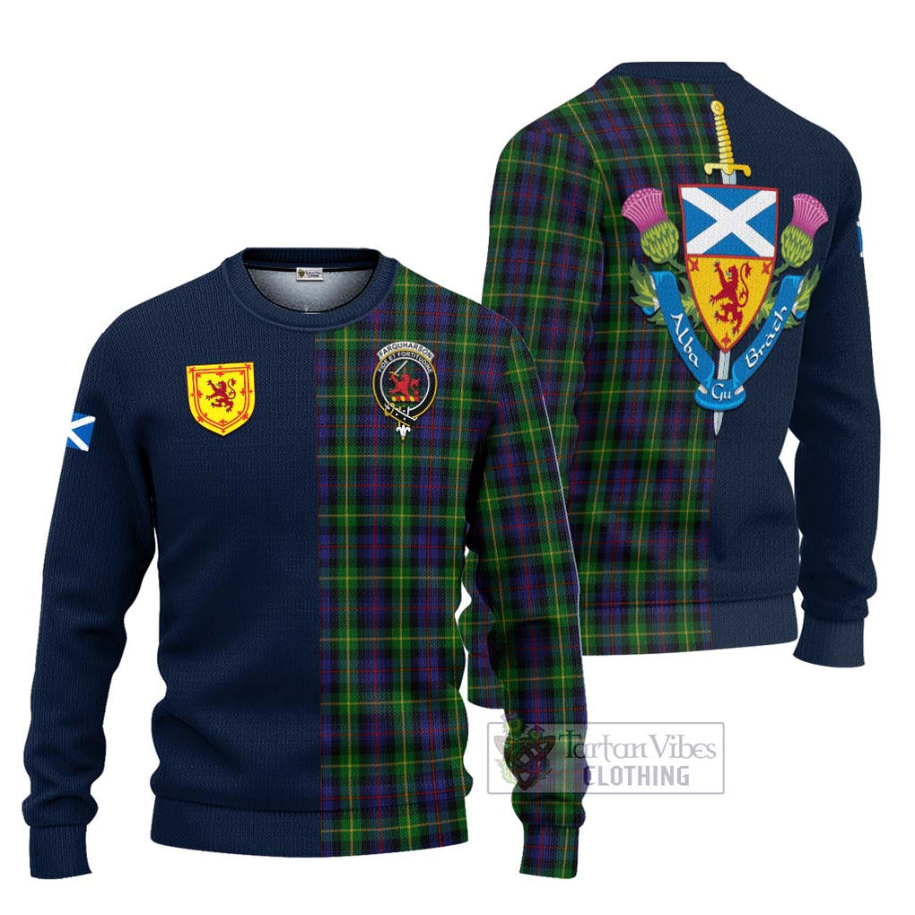 Tartan Vibes Clothing Farquharson Tartan Knitted Sweater with Scottish Lion Royal Arm Half Style