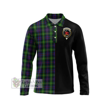 Farquharson Tartan Long Sleeve Polo Shirt with Family Crest and Half Of Me Style