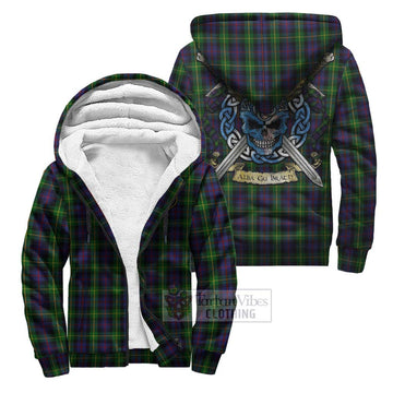 Farquharson Tartan Sherpa Hoodie with Family Crest Celtic Skull Style