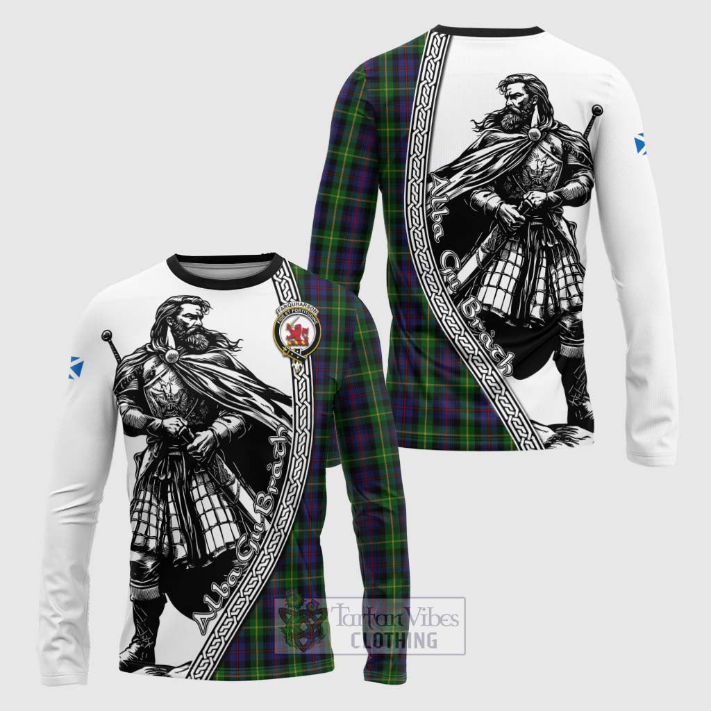 Tartan Vibes Clothing Farquharson Tartan Clan Crest Long Sleeve T-Shirt with Highlander Warrior Celtic Style