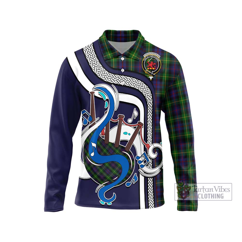 Tartan Vibes Clothing Farquharson Tartan Long Sleeve Polo Shirt with Epic Bagpipe Style