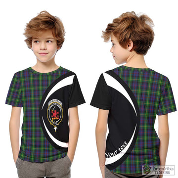 Farquharson Tartan Kid T-Shirt with Family Crest Circle Style