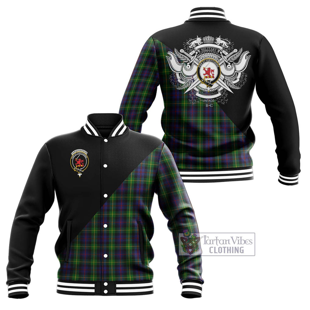 Farquharson Tartan Baseball Jacket with Family Crest and Military Logo Style Unisex - Tartanvibesclothing Shop