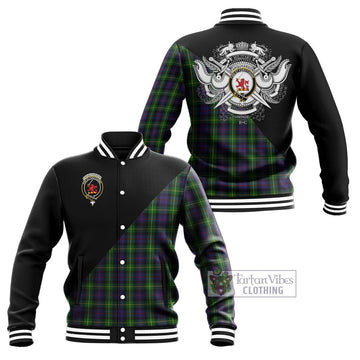 Farquharson Tartan Baseball Jacket with Family Crest and Military Logo Style