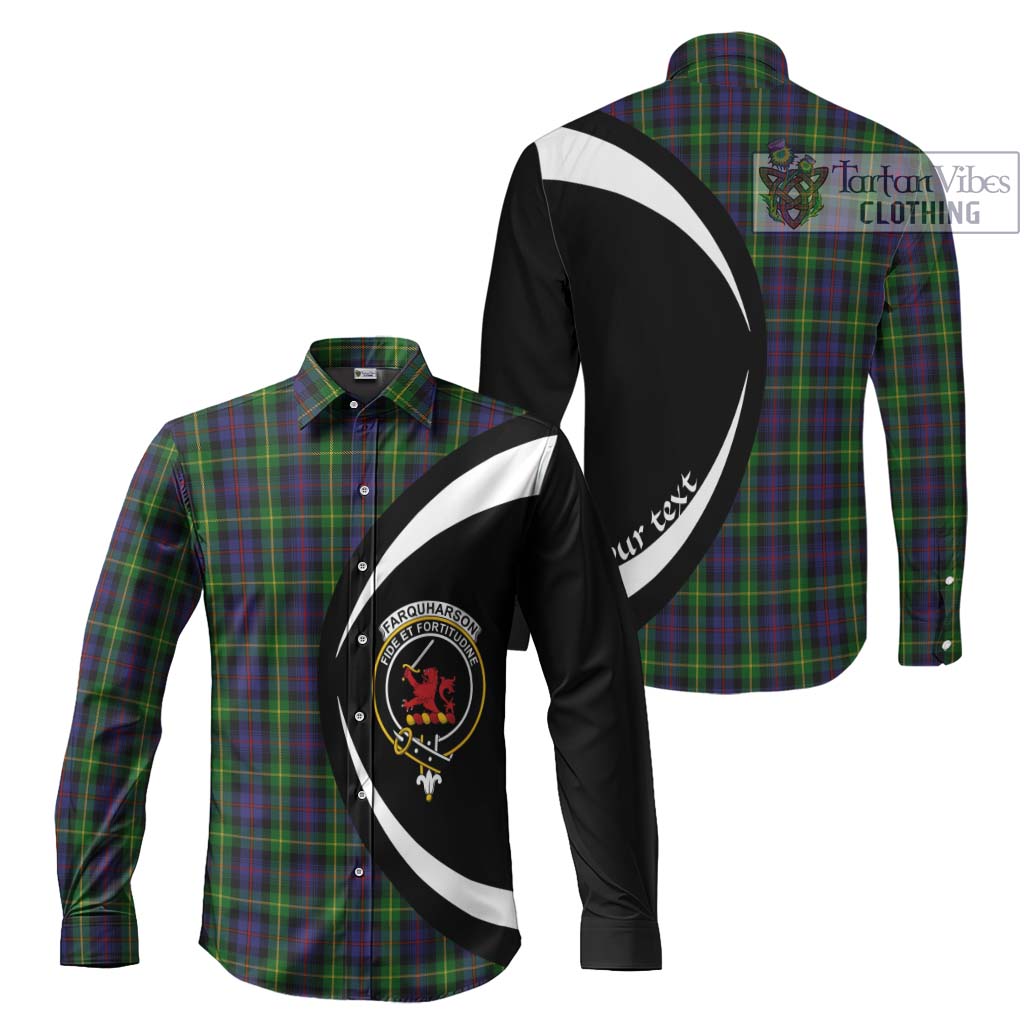 Farquharson Tartan Long Sleeve Button Up with Family Crest Circle Style Men's Shirt S - Tartan Vibes Clothing