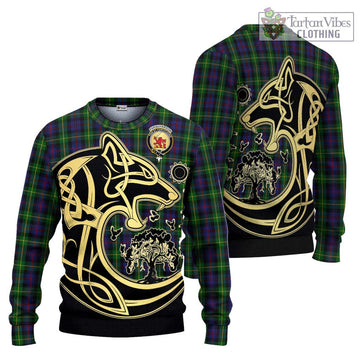 Farquharson Tartan Ugly Sweater with Family Crest Celtic Wolf Style