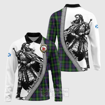 Farquharson Tartan Clan Crest Long Sleeve Polo Shirt with Highlander Warrior Celtic Style