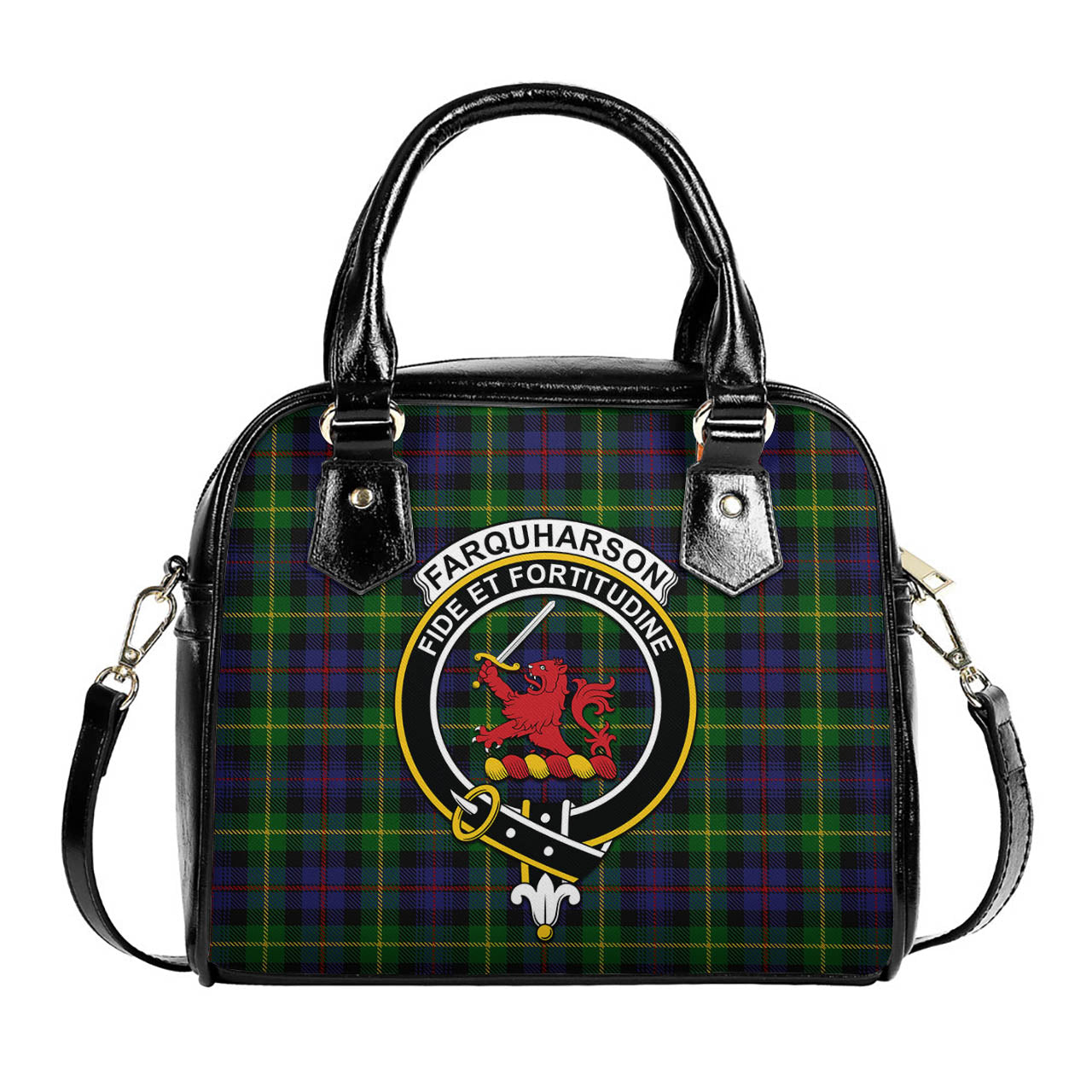 Farquharson Tartan Shoulder Handbags with Family Crest One Size 6*25*22 cm - Tartanvibesclothing