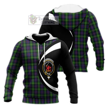 Farquharson Tartan Knitted Hoodie with Family Crest Circle Style