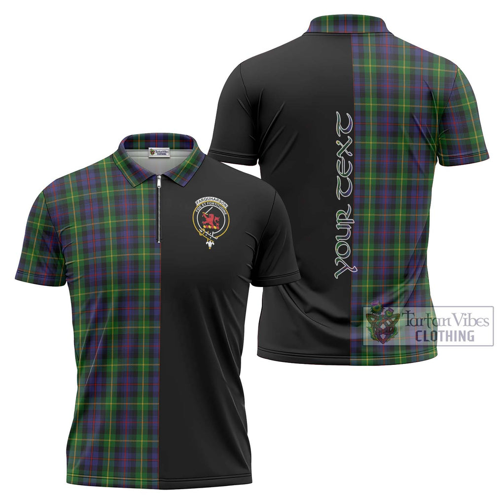 Farquharson Tartan Zipper Polo Shirt with Family Crest and Half Of Me Style Unisex - Tartanvibesclothing Shop