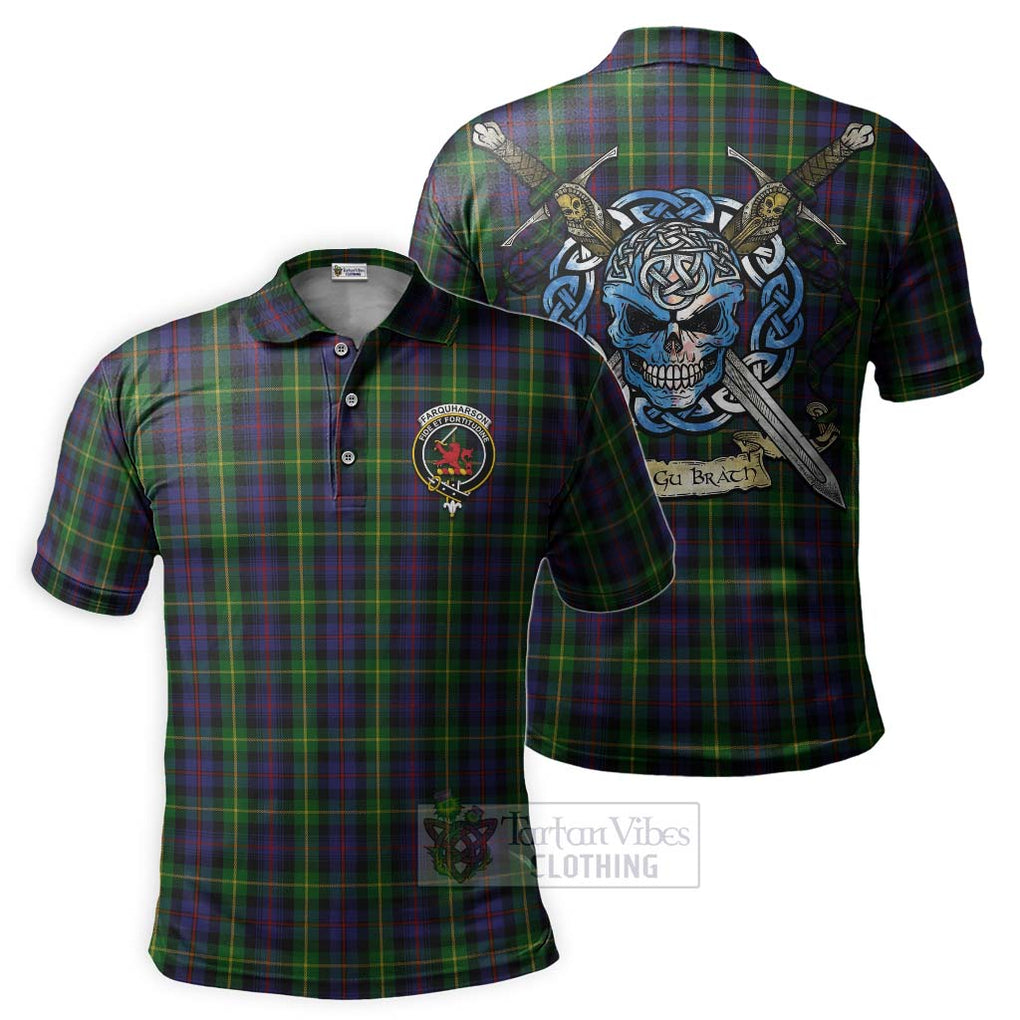 Tartan Vibes Clothing Farquharson Tartan Polo Shirt with Family Crest Celtic Skull Style