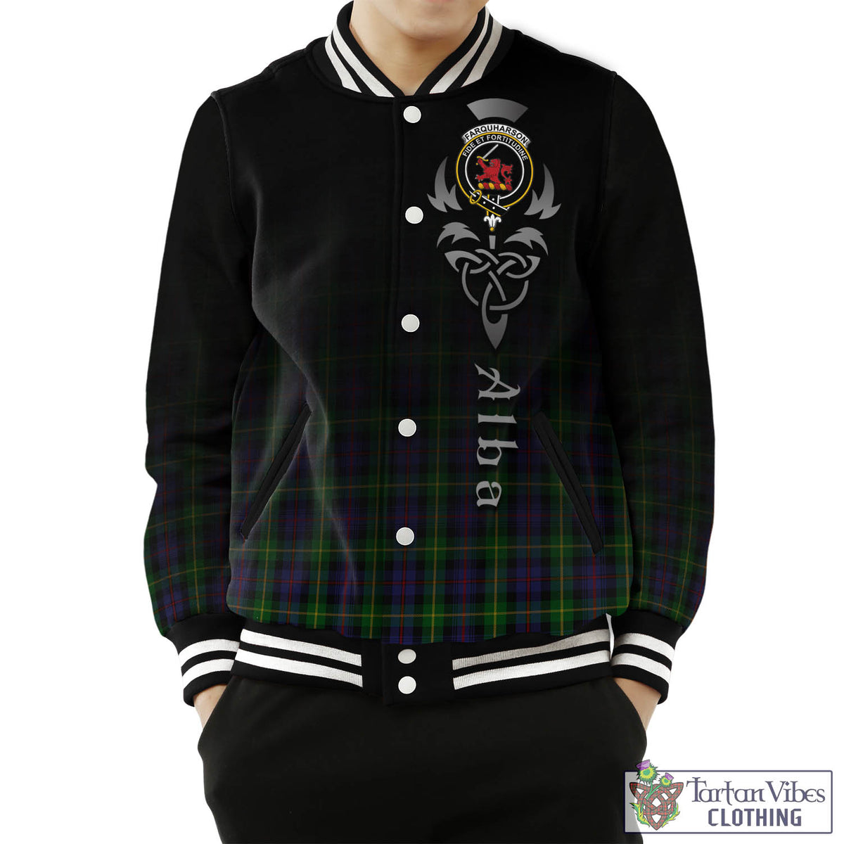 Farquharson Tartan Baseball Jacket Featuring Alba Gu Brath Family Crest Celtic Inspired Unisex - Tartan Vibes Clothing
