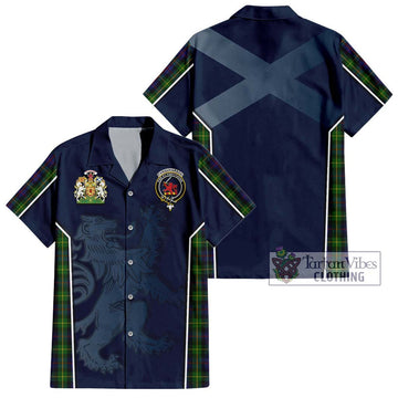 Farquharson Tartan Short Sleeve Button Shirt with Family Crest and Lion Rampant Vibes Sport Style