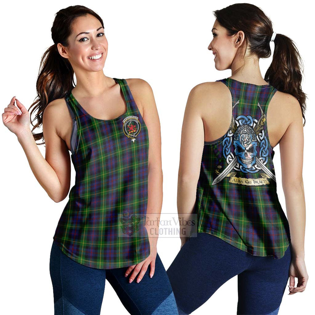 Tartan Vibes Clothing Farquharson Tartan Women's Racerback Tanks with Family Crest Celtic Skull Style