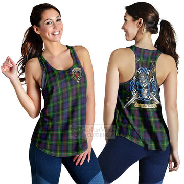 Farquharson Tartan Women's Racerback Tanks with Family Crest Celtic Skull Style