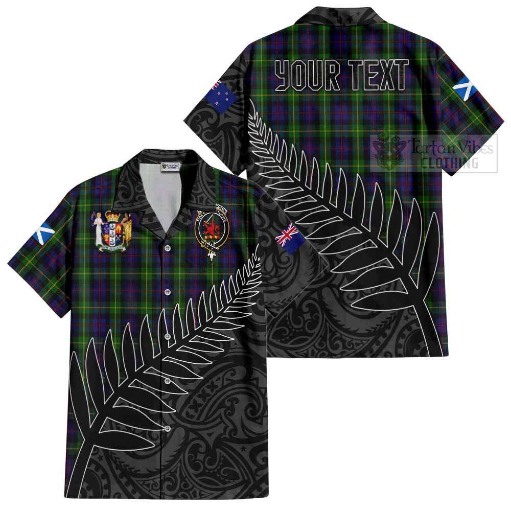 Tartan Vibes Clothing Farquharson Crest Tartan Short Sleeve Button Shirt with New Zealand Silver Fern Half Style