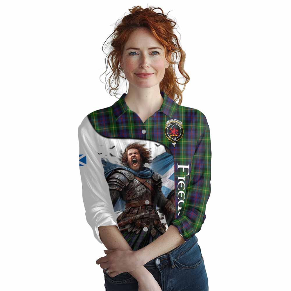 Tartan Vibes Clothing Farquharson Crest Tartan Women's Casual Shirt Inspired by the Freedom of Scottish Warrior