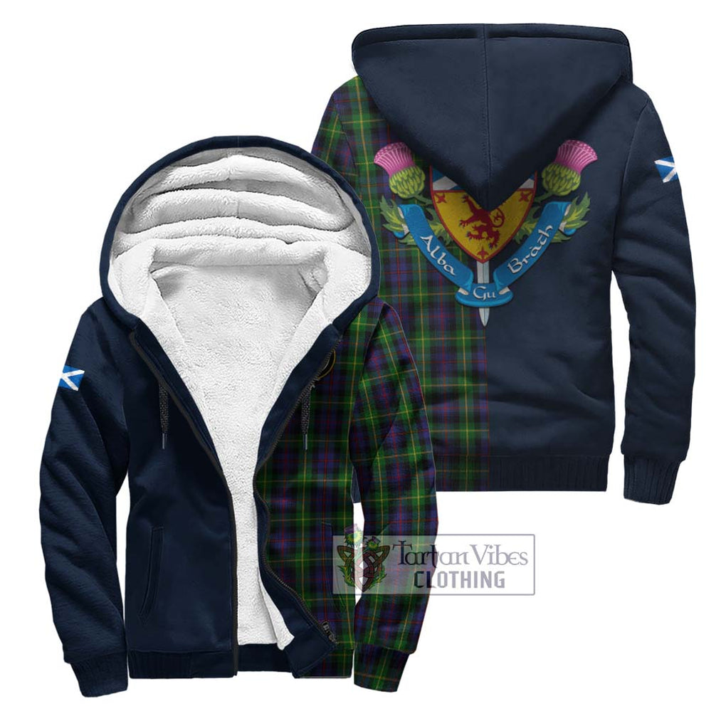 Tartan Vibes Clothing Farquharson Tartan Sherpa Hoodie with Scottish Lion Royal Arm Half Style