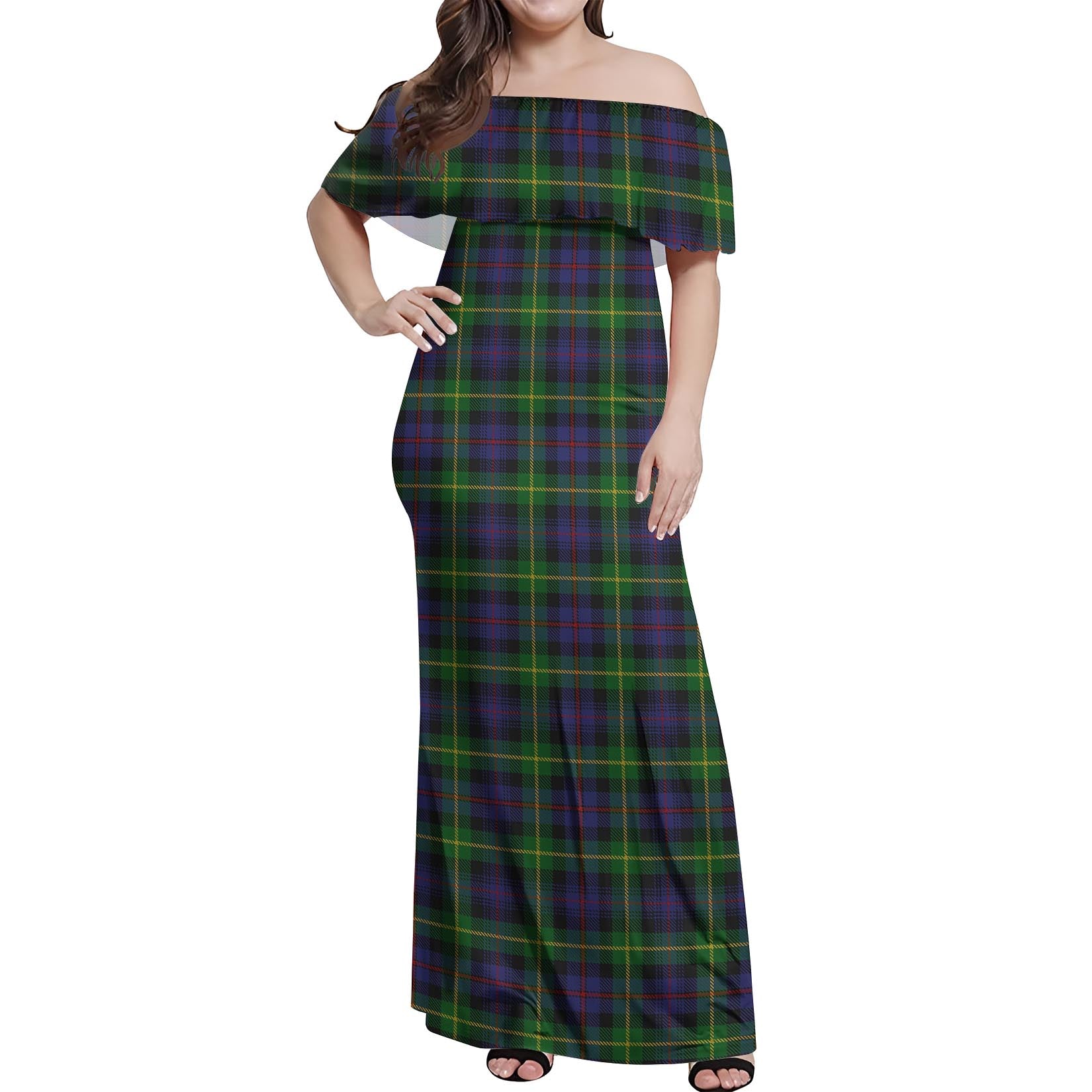 Farquharson Tartan Off Shoulder Long Dress Women's Dress - Tartanvibesclothing