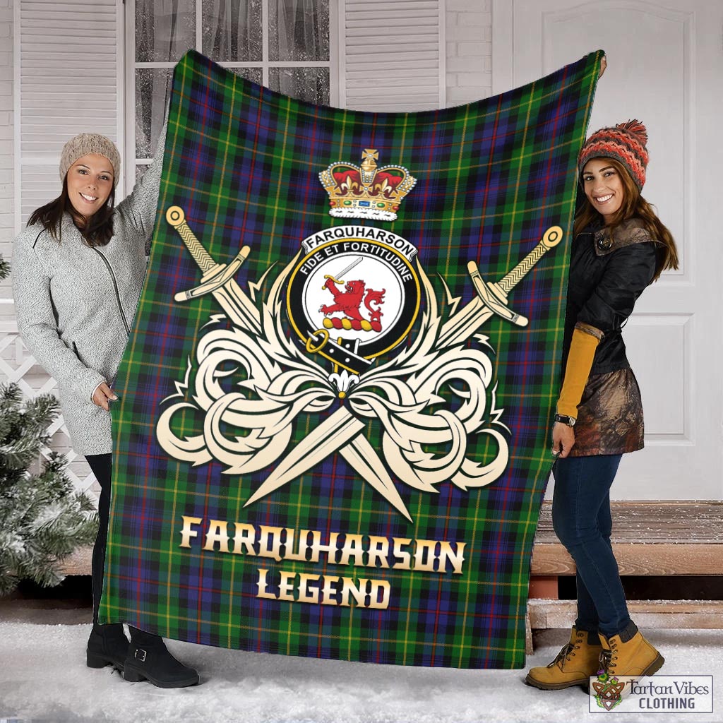 Tartan Vibes Clothing Farquharson Tartan Blanket with Clan Crest and the Golden Sword of Courageous Legacy