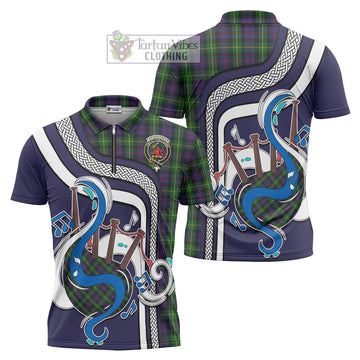 Farquharson Tartan Zipper Polo Shirt with Epic Bagpipe Style