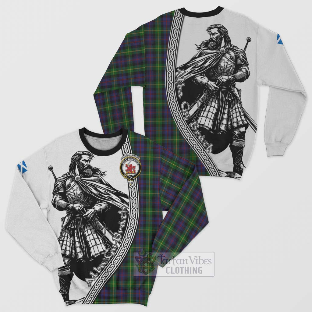 Tartan Vibes Clothing Farquharson Tartan Clan Crest Sweatshirt with Highlander Warrior Celtic Style