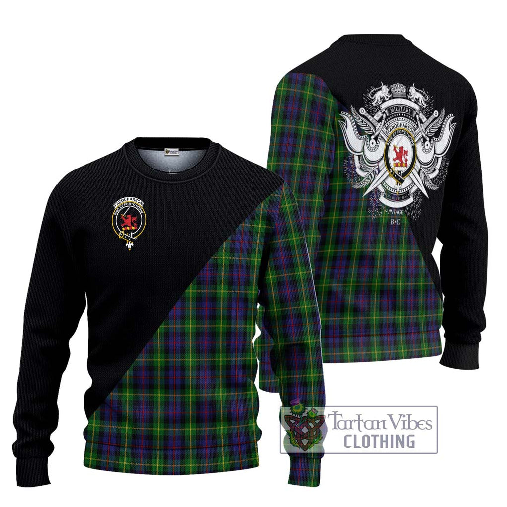 Farquharson Tartan Knitted Sweater with Family Crest and Military Logo Style Unisex - Tartanvibesclothing Shop