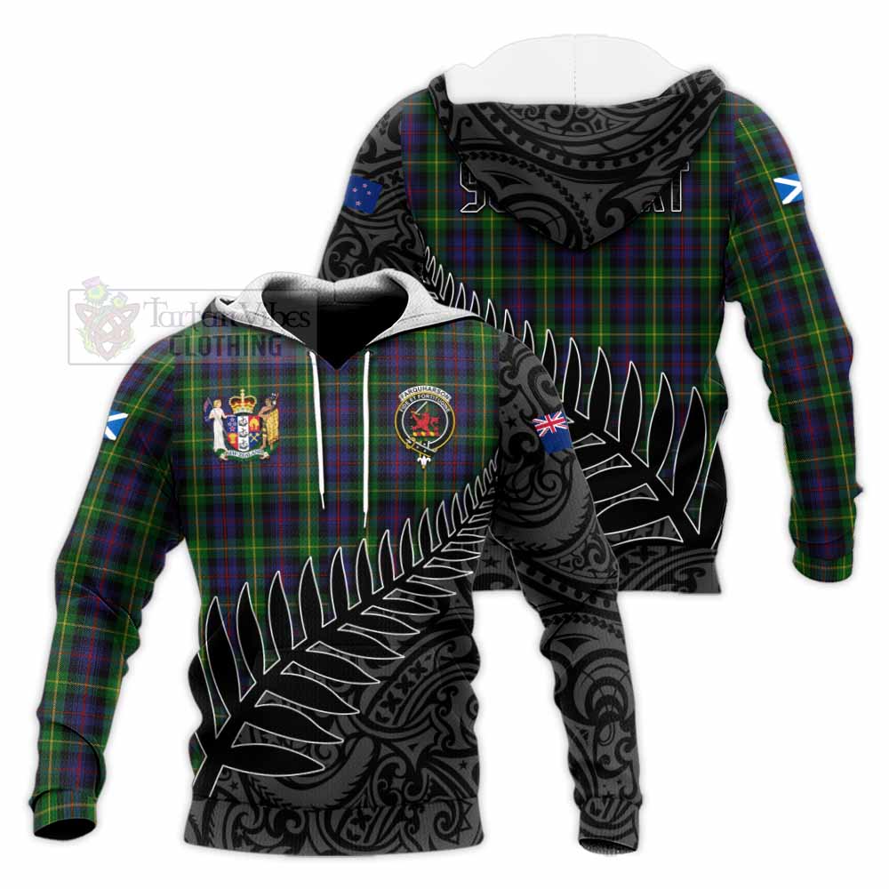 Tartan Vibes Clothing Farquharson Crest Tartan Knitted Hoodie with New Zealand Silver Fern Half Style