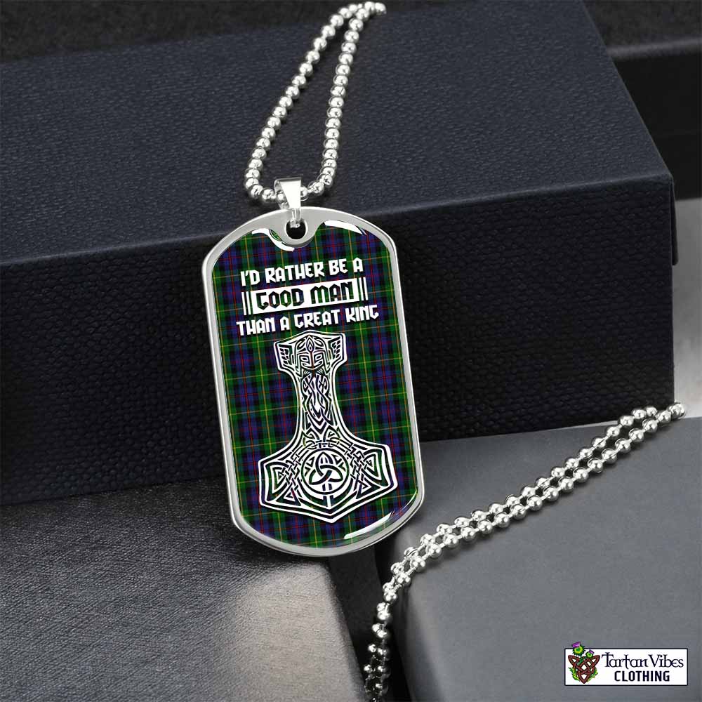 Tartan Vibes Clothing Farquharson Tartan Dog Tag Necklace Viking Mjolnir Style