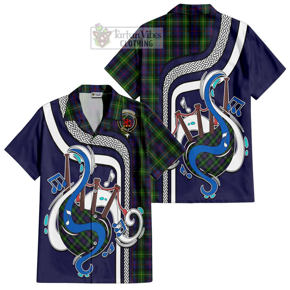 Farquharson Tartan Short Sleeve Button Shirt with Epic Bagpipe Style Kid - Tartanvibesclothing Shop