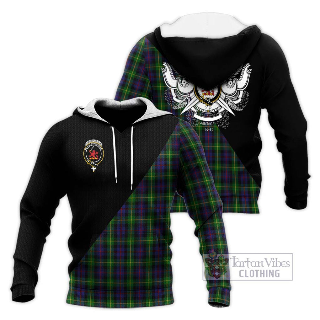 Farquharson Tartan Knitted Hoodie with Family Crest and Military Logo Style Unisex Knitted Pullover Hoodie - Tartanvibesclothing Shop