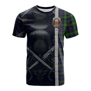 Farquharson Tartan Cotton T-shirt with Family Crest Cross Sword Thistle Celtic Vibes