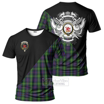 Farquharson Tartan T-Shirt with Family Crest and Military Logo Style