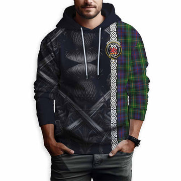 Farquharson Tartan Hoodie with Family Crest Cross Sword Thistle Celtic Vibes