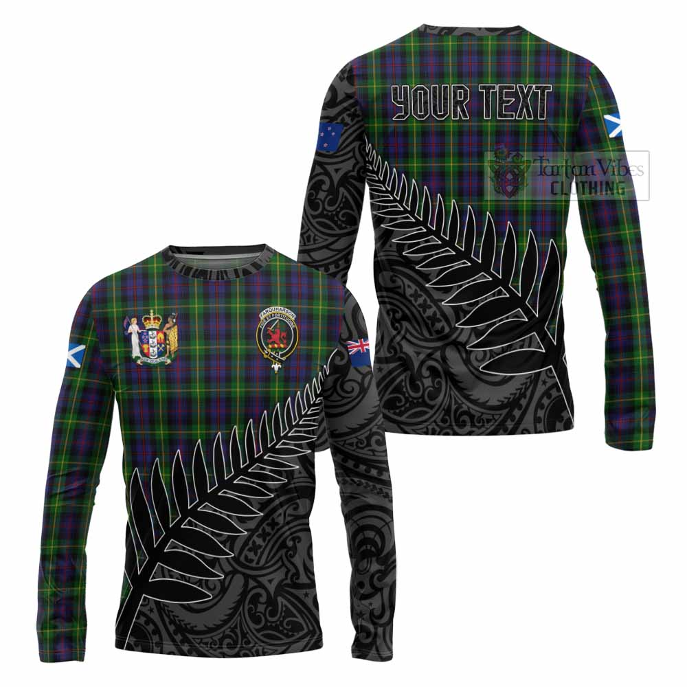 Tartan Vibes Clothing Farquharson Crest Tartan Long Sleeve T-Shirt with New Zealand Silver Fern Half Style