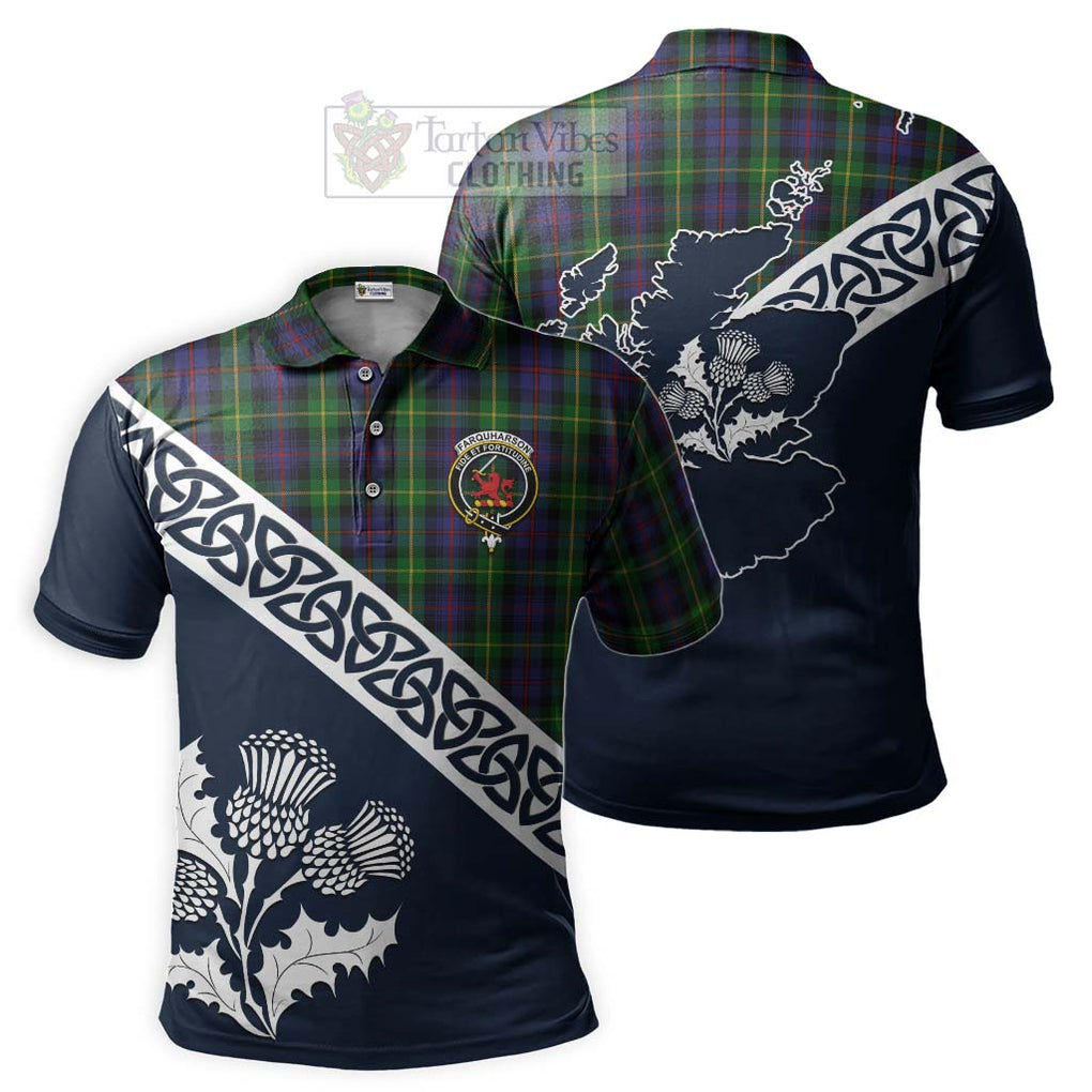 Farquharson Tartan Polo Shirt Featuring Thistle and Scotland Map