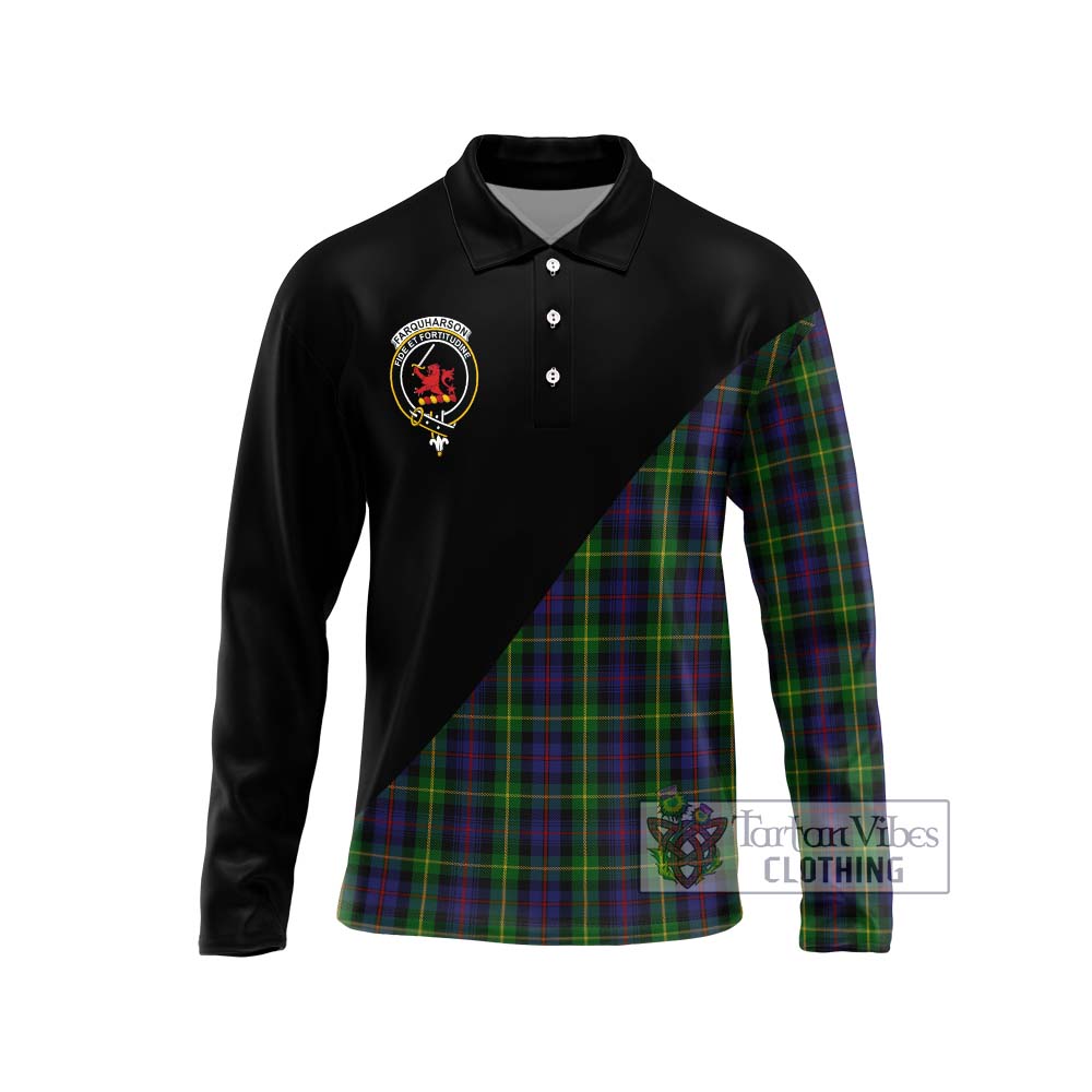 Farquharson Tartan Long Sleeve Polo Shirt with Family Crest and Military Logo Style Unisex - Tartanvibesclothing Shop