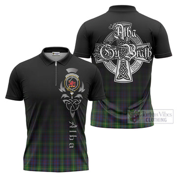 Farquharson Tartan Zipper Polo Shirt Featuring Alba Gu Brath Family Crest Celtic Inspired