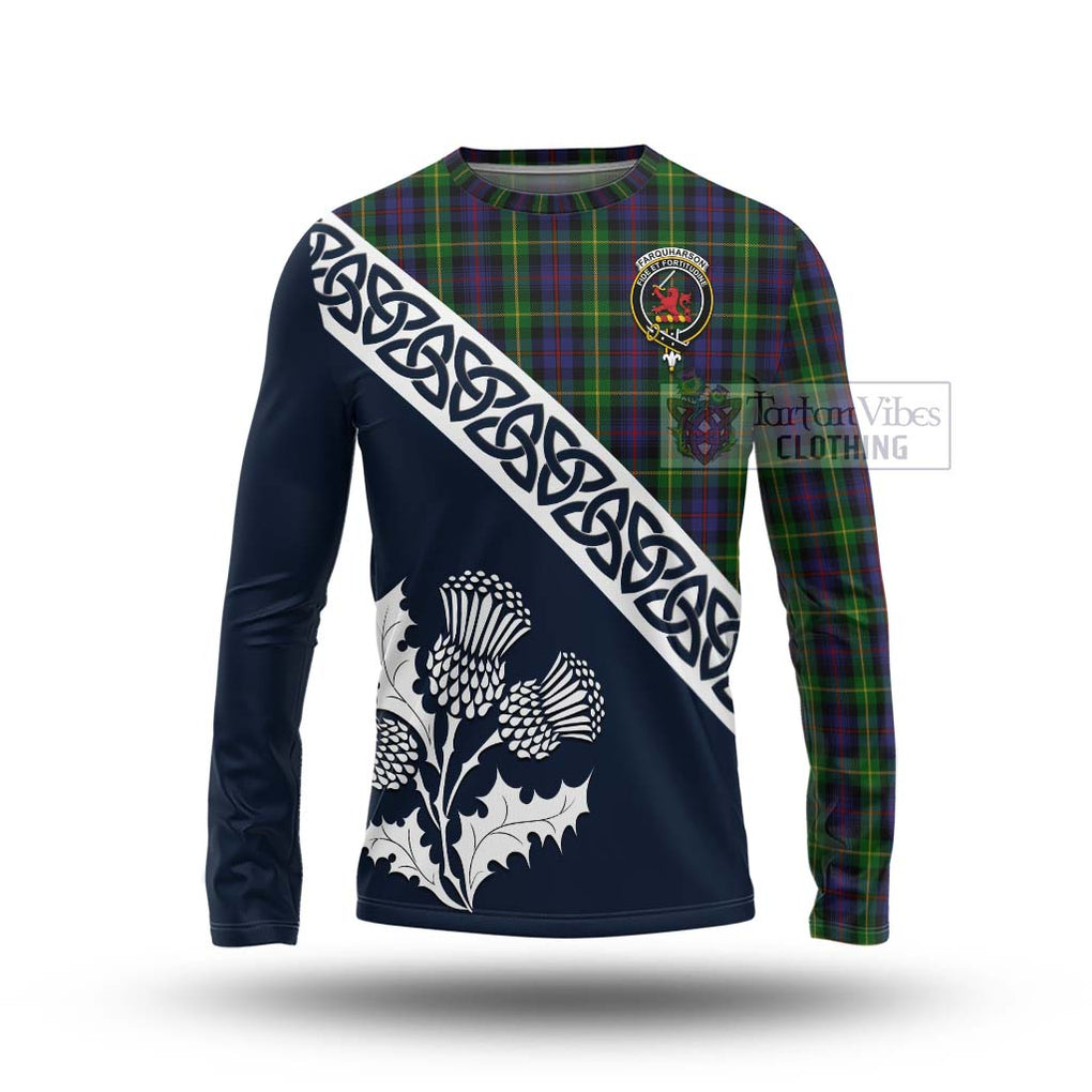 Tartan Vibes Clothing Farquharson Tartan Long Sleeve T-Shirt Featuring Thistle and Scotland Map