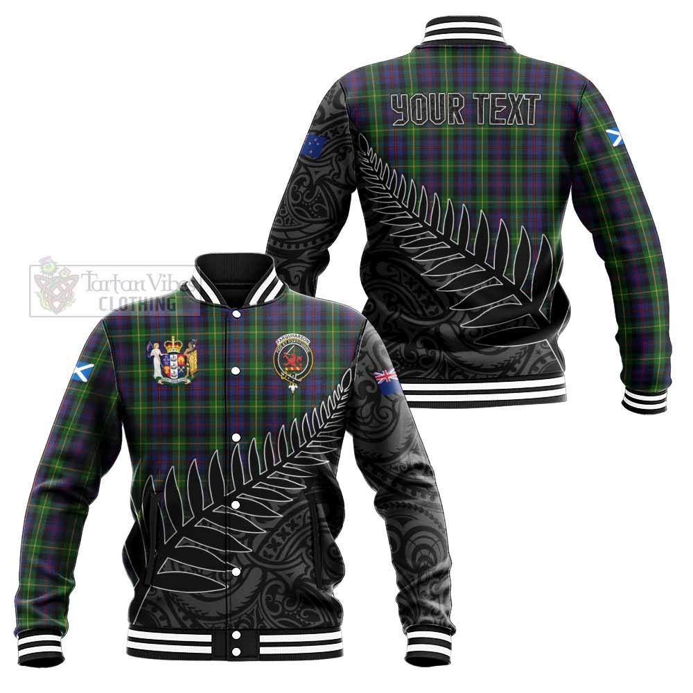 Tartan Vibes Clothing Farquharson Crest Tartan Baseball Jacket with New Zealand Silver Fern Half Style