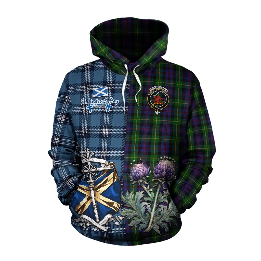 Tartan Vibes Clothing Farquharson Tartan Cotton Hoodie Happy St. Andrew's Day Half Tartan Style