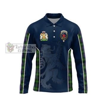 Farquharson Tartan Long Sleeve Polo Shirt with Family Crest and Lion Rampant Vibes Sport Style