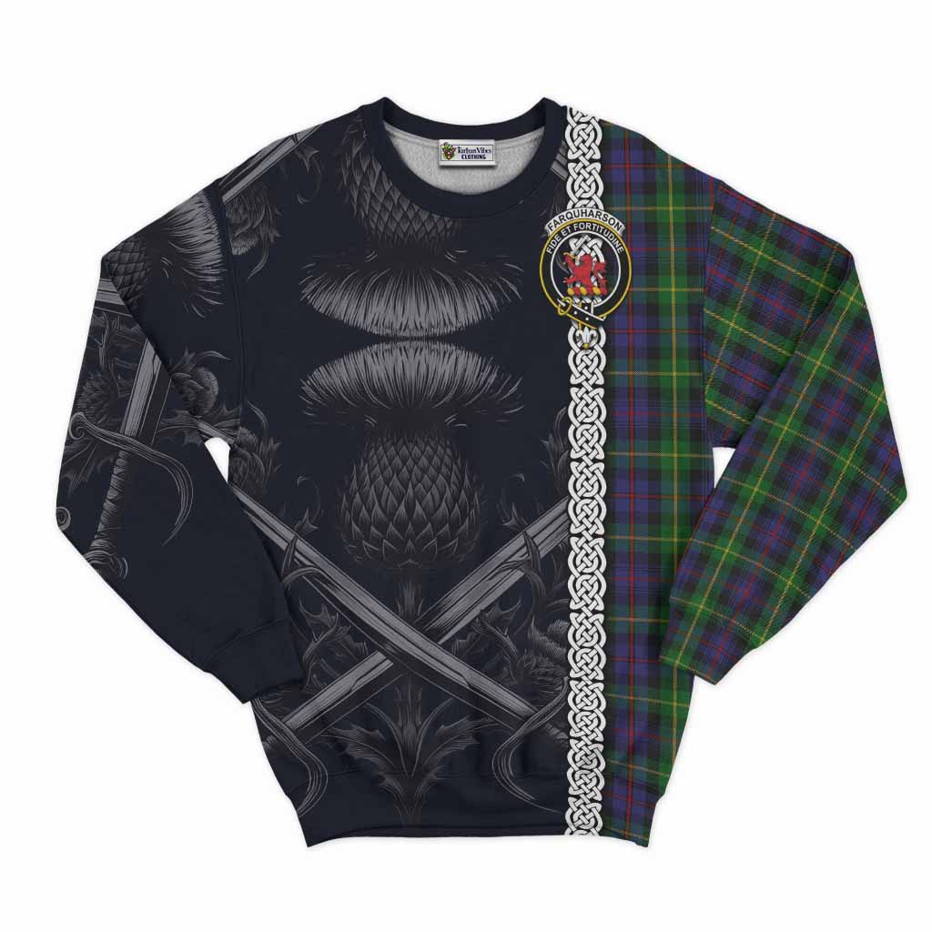 Tartan Vibes Clothing Farquharson Tartan Sweatshirt with Family Crest Cross Sword Thistle Celtic Vibes