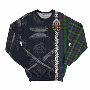 Farquharson Tartan Sweatshirt with Family Crest Cross Sword Thistle Celtic Vibes